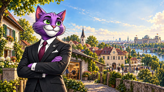 Ein violetter Kater blickt stolz über seine Heimat