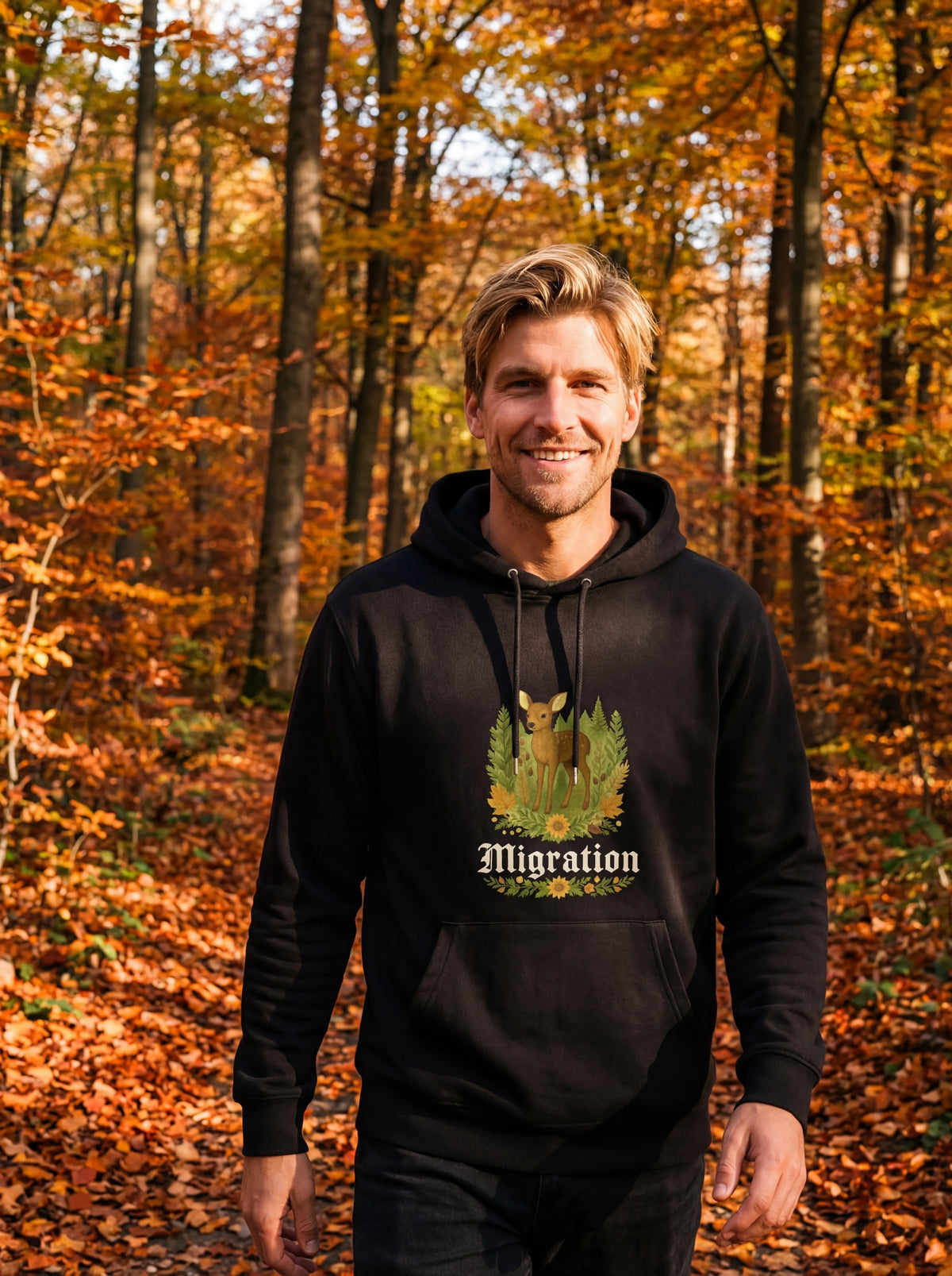 Binnerwear - Rehmigration dunkel Frontdruck - Unisex-Kapuzenpullover