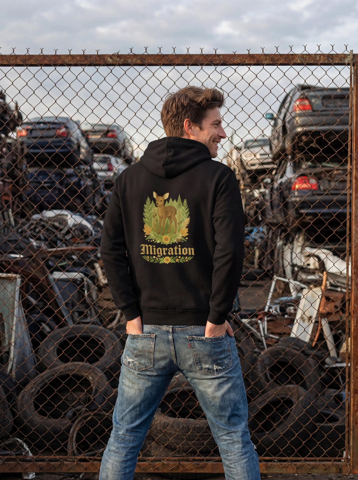 Binnerwear - Rehmigration dunkel Rückenprint - Unisex-Kapuzenpullover